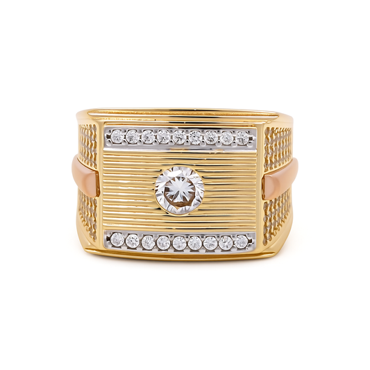 14K Yellow and Rose Gold Men’s Fashion Ring / Stone: Cz / Size 10 / Weight: 10.7 GR / COMRTT4FS-4