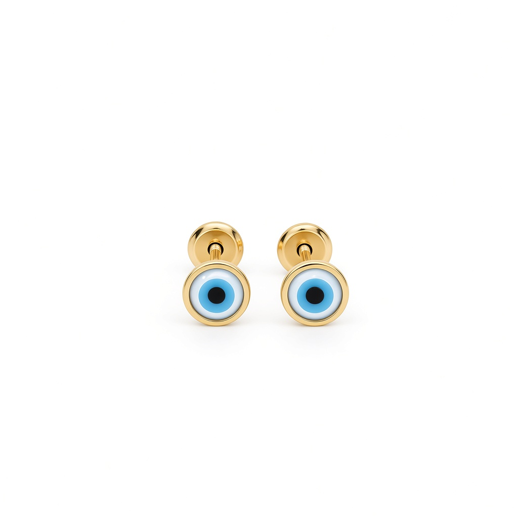 14K Yellow Gold Fashion Blue Eye Stud Earrings / 6-B75201PS5
