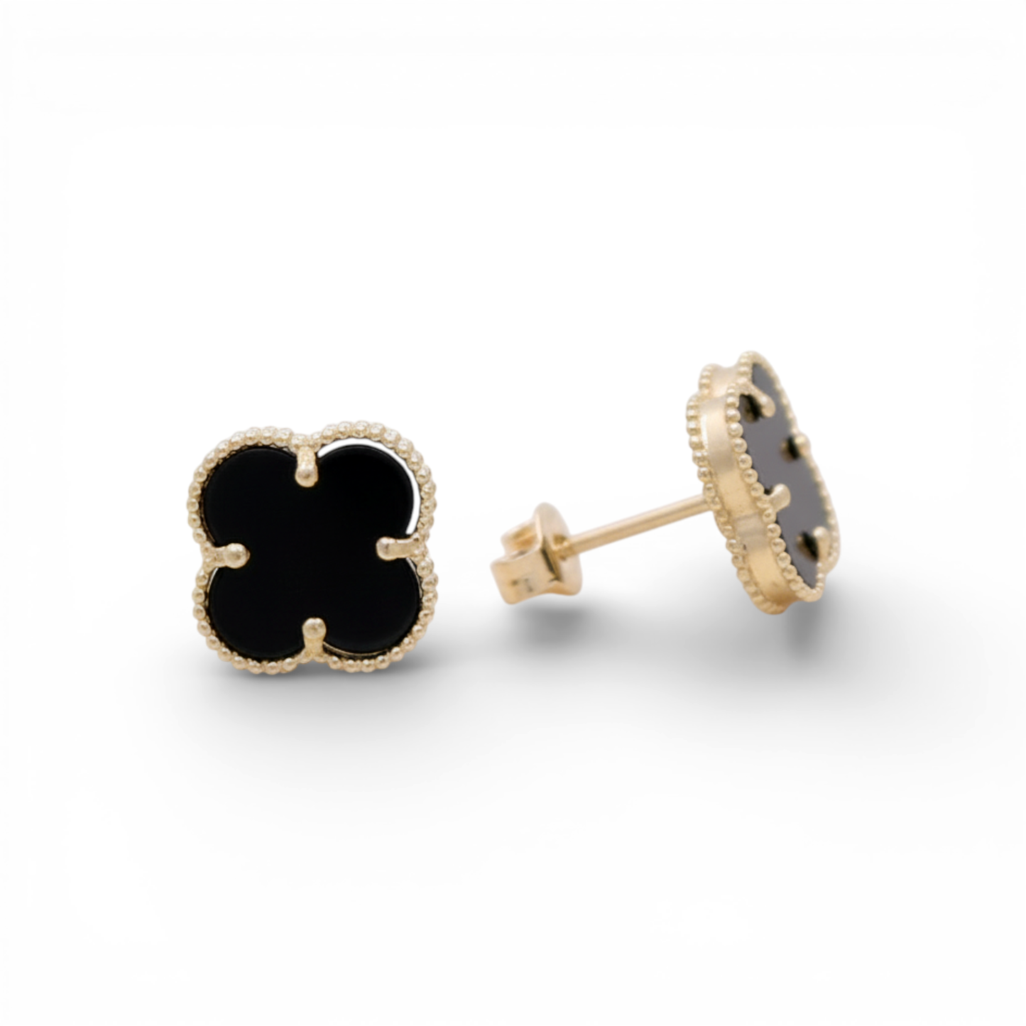 10K Yellow Gold Black Clover Stud Earrings / Size: 10MM / Weight: 1.7 GR / CQES0CLV-1
