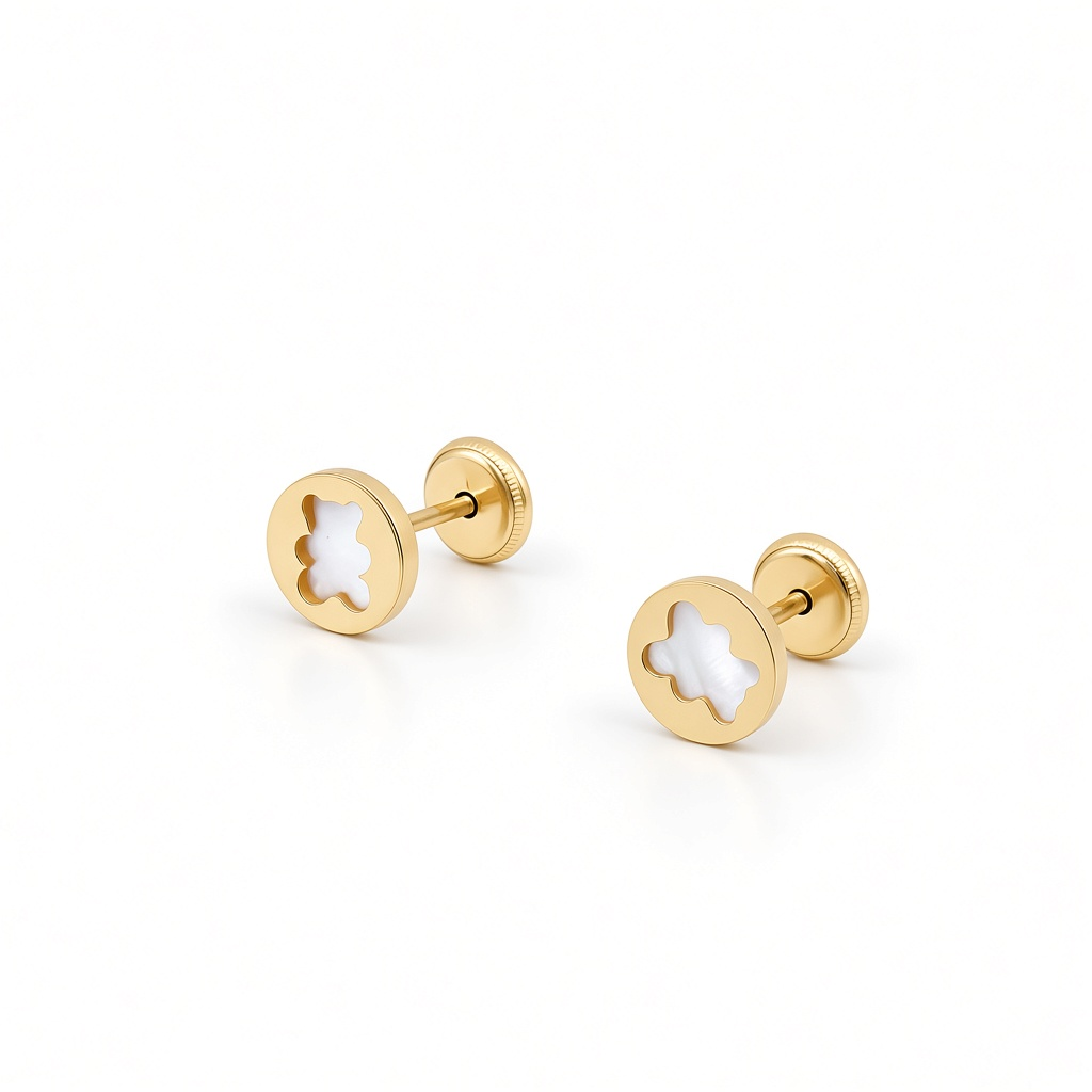 14K Yellow Gold Fashion Bear Stud Earrings / 6-A07101PN6