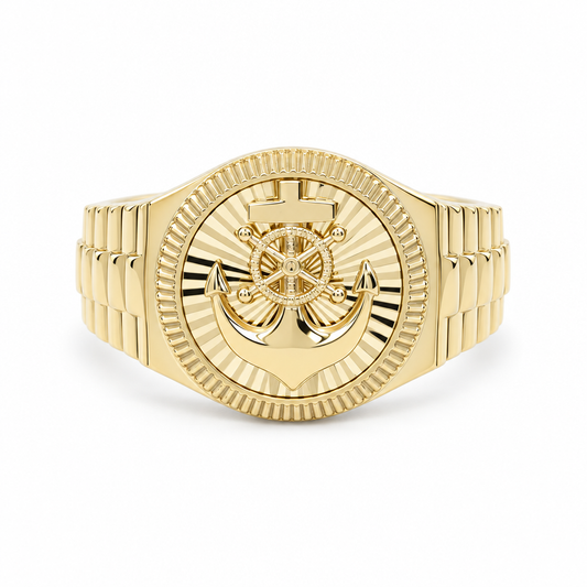 Anillo de ancla redonda para hombre de oro amarillo 14K / Talla 10 / Peso: 5.3 GR / DQMR4AN-1