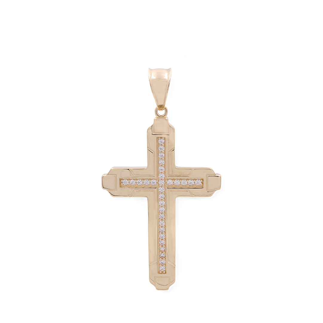 14K Yellow Gold Fashion Cross Pendant / CZ / ISPD4CS-2