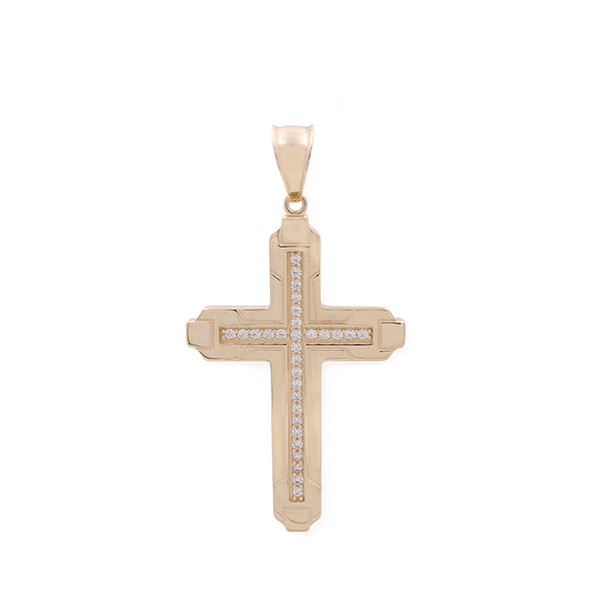 14K Yellow Gold Large Cross with CZ Pendant / ISPD4CS-2