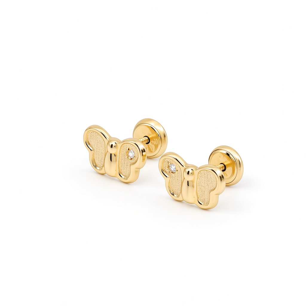 14K Yellow Gold Butterfly Stud Earrings with Cz / 6-368001PS