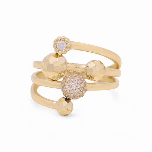 10K Yellow Gold Fashion Balls Women's Ring with Cz / Size: 7 / Weight: 3.4 GR / YYZ-403