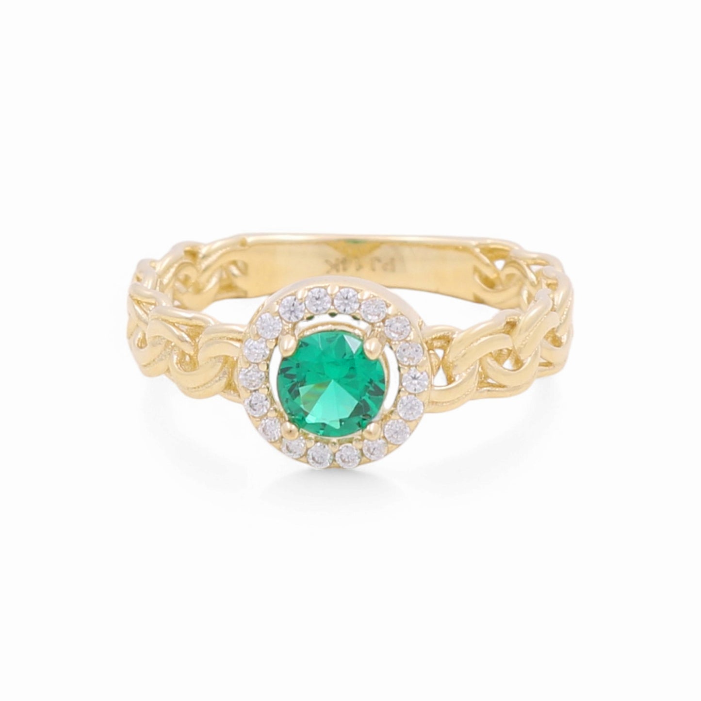 14K Yellow Gold Fashion Women's Ring with Green Cz / Size: 8 / Weight: 2.9 GR / CPWR4FS-6
