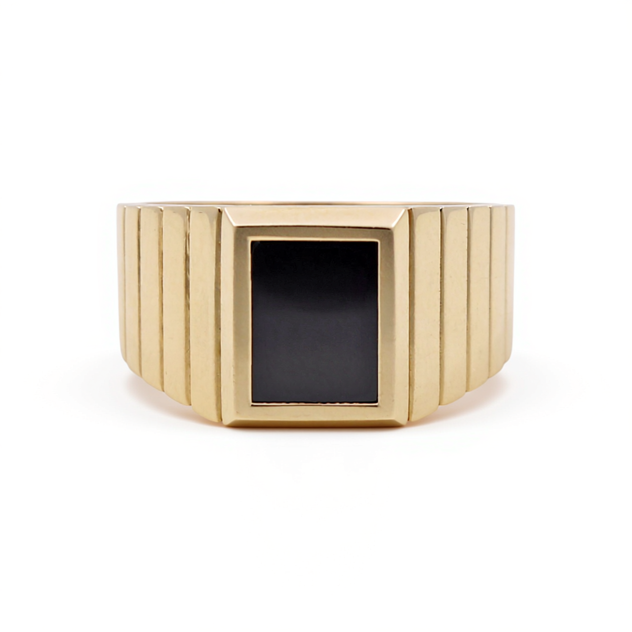 14K Yellow Gold Fashion SQ Men's Ring with Onyx / Size: 11.5 / Weight: 5.8 GR / CQMR4FS