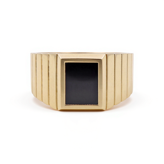 14K Yellow Gold Fashion SQ Men's Ring with Onyx / Size: 11.5 / Weight: 5.8 GR / CQMR4FS
