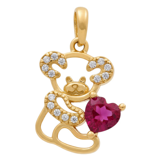 14K Yellow Gold Bear Pendant with Heart and Cz / Weight: 1.2 GR / P55P-4