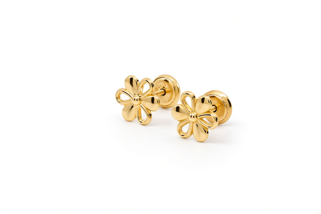 14K Yellow Gold Flower Stud Earrings / 6-552601P