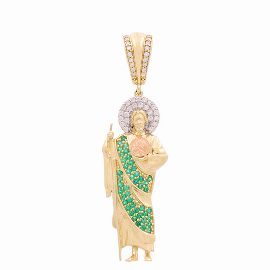 10K Yellow and Rose Gold San Judas Pendant with Green Cz / Weight: 2.5GR / DQPDTT0SJ