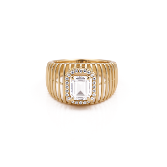 14K Yellow Gold Fashion Women's Ring with White Cz / Size: 7 / Weight 2.9 GR / BOWR4FS-47