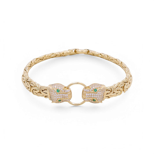 14K Yellow Gold Women's Fashion Byzantine Link Women Bracelet with Panther / CZ / Size: 7" / Weight: 11.6 GR / DPWB4PTBZ