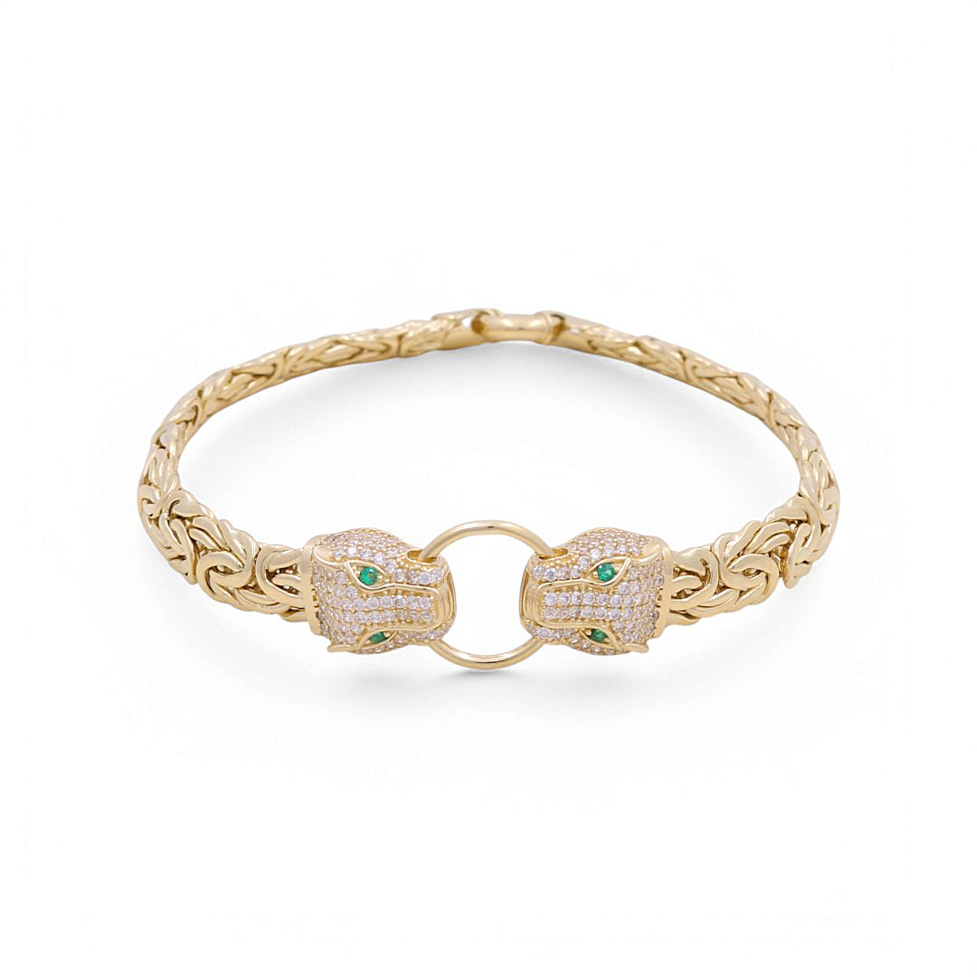 14K Yellow Gold Women's Fashion Byzantine Link Women Bracelet with Panther / CZ / Size: 7" / Weight: 11.6 GR / DPWB4PTBZ