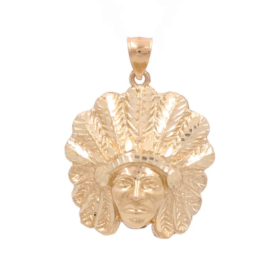 10K Yellow Gold Diamond Cut Indian Head Pendant / Weight: 7.7 GR
