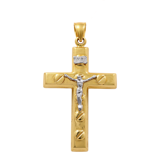 14K Yellow Gold Two Tone Cross Pendant / Weight: 3.7 GR / COPDTT4CRS-3