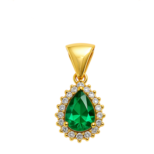 14K Yellow Gold Fashion Pendant with Green and White Cz / Weight: 0.8 GR / CLBPD4FS
