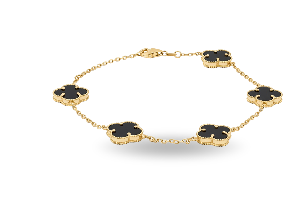 10K Yellow Gold Black Clover Bracelet / Size: 8" / Weight: 4.2 GR / P04VB-42