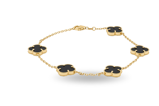 10K Yellow Gold Black Clover Bracelet / Size: 8" / Weight: 4.2 GR / P04VB-42