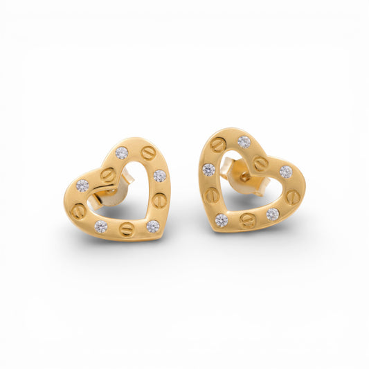14k Yellow Gold Heart CT Stud Earrings With Cz / Weight: 2.3 GR / P55C-661