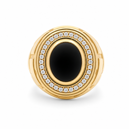 14K Yellow Gold RD Fashion Men’s Ring with Blue and White Cz / Size 11 / Weight: 16 GR