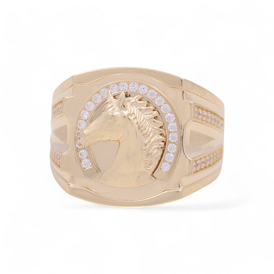 14K Yellow Gold Horse Men's Ring / Stone: CZ / Size: 10 / Weight: 11.7 GR / 711-99999