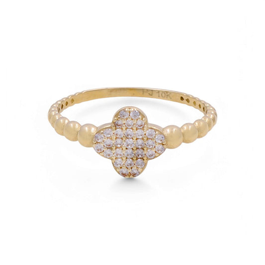 14K Yellow Gold Clover Women's Ring with Cz / Size: 8 / Weight: 1.2 GR / CPWR4CLV