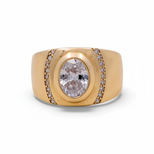 14K Yellow Gold Men’s White Stone Ring / Stone: Cz / Size 12 / Weight: 9.6 GR / COMR4FS-56