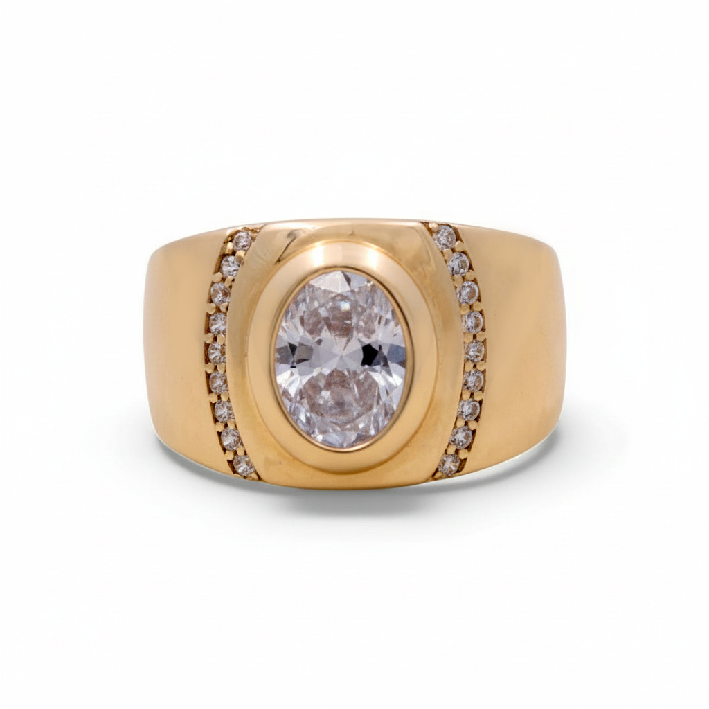 14K Yellow Gold Men’s White Stone Ring / Stone: Cz / Size 12 / Weight: 8.8 GR