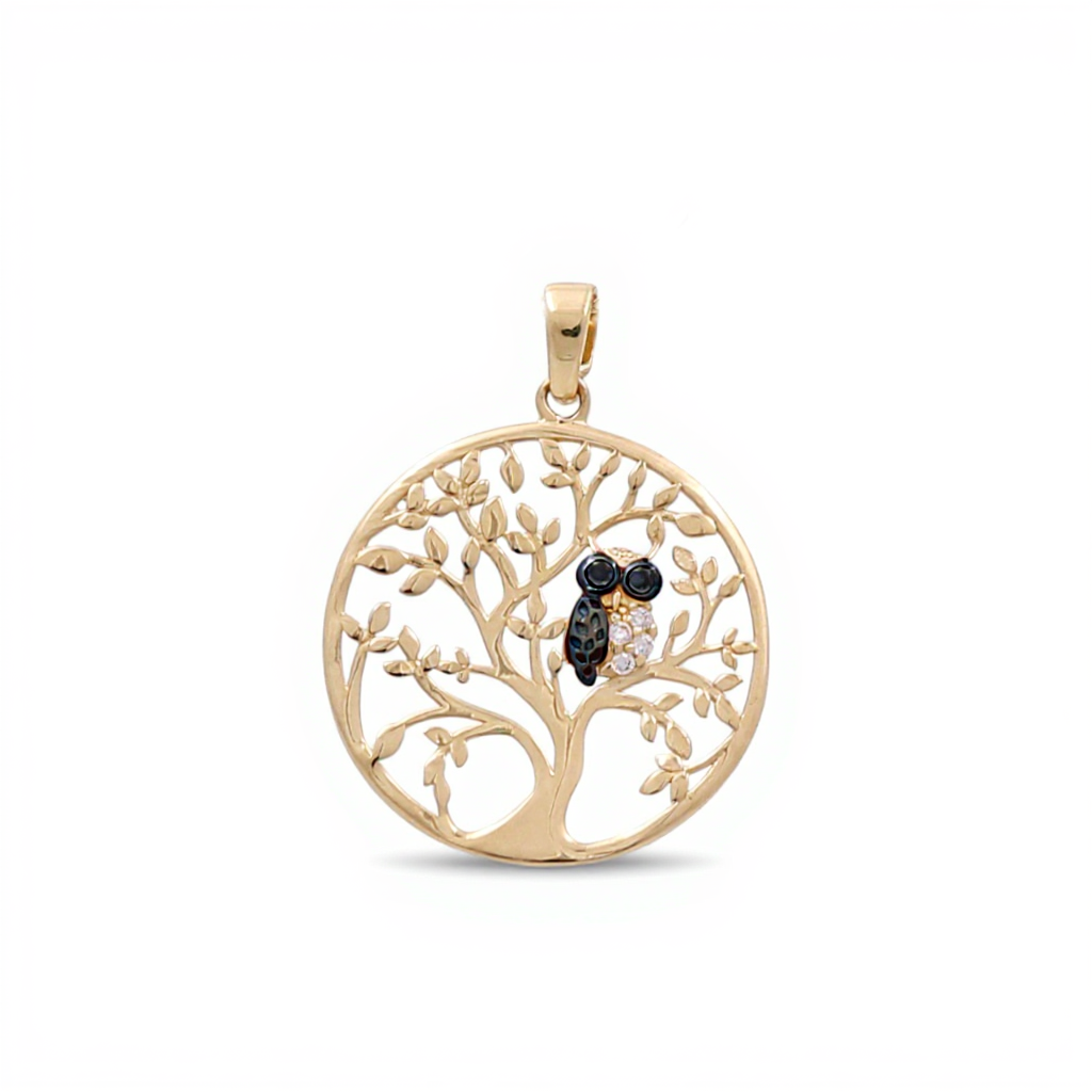 10K Yellow Gold Tree of Life Pendant with Owl / Stone: Cz / Weight: 1.3 GR / CQPD0TL