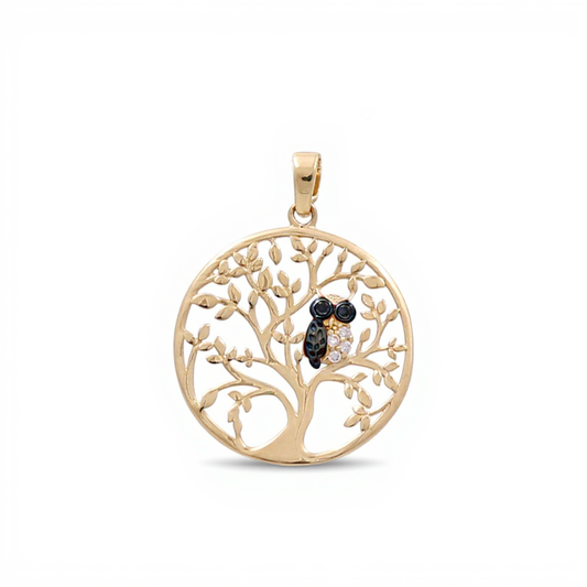 10K Yellow Gold Tree of Life Pendant with Owl / Stone: Cz / Weight: 1.3 GR / CQPD0TL