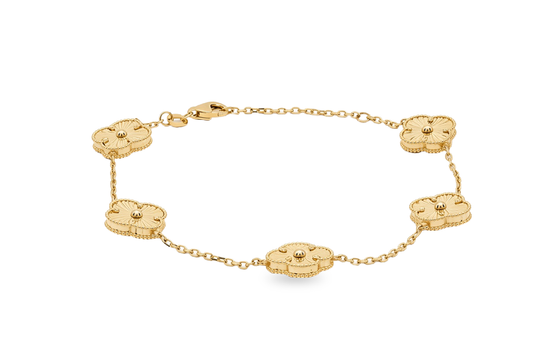 10K Yellow Gold Five Clover Women's Bracelet / Size: 7" / Weight: 5.3 GR / DQWB0CLV-2