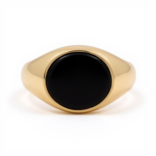 14K Yellow Gold Oval Men's Ring with Onyx / Size: 10.5 / Weight: 5.1 GR / BOMR4FS-48