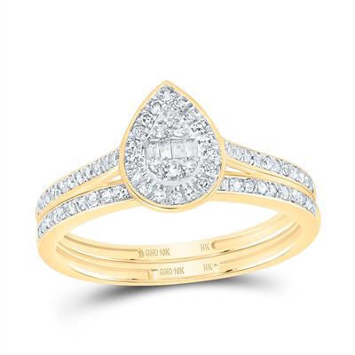 10K Yellow Gold Diamond Pear Bridal Ring / Size:7 / 188315