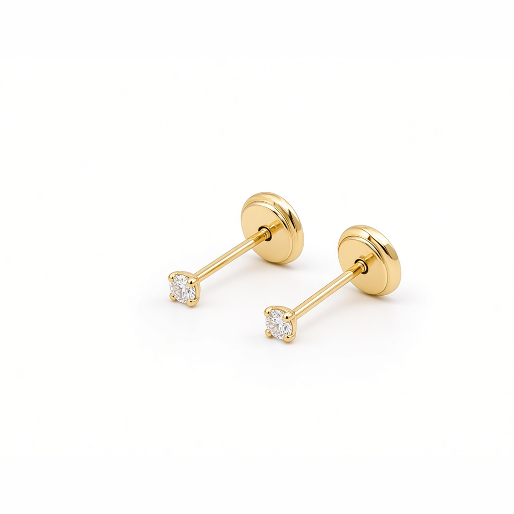 14K Yellow Gold Fashion Stud Earrings with Cz Stone / Size: Small / 6-335101PS2
