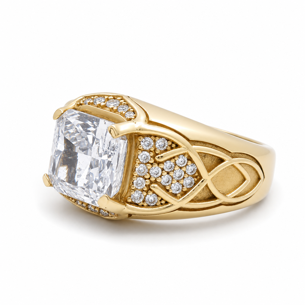 14K Yellow Gold SQ Fashion Men's Ring with White Cz / Size: 11 / Weight: 12.7 GR