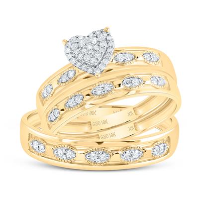 10k Yellow Gold Diamond Trio Set / Size: sz7 sz10