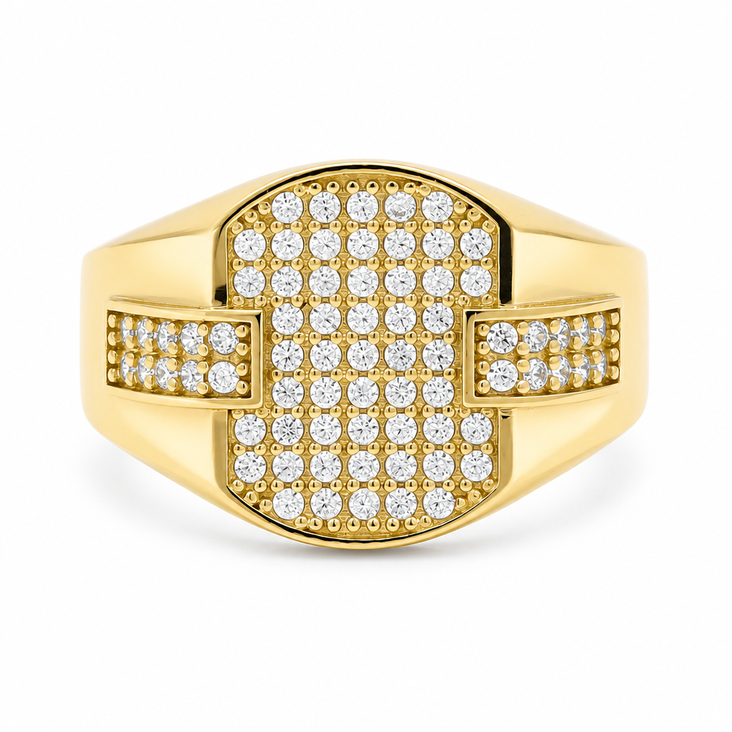 14K Yellow Gold Fashion Men's Ring with Cz / Size: 11 / Weight: 4.6 GR / DQMR4FS-9