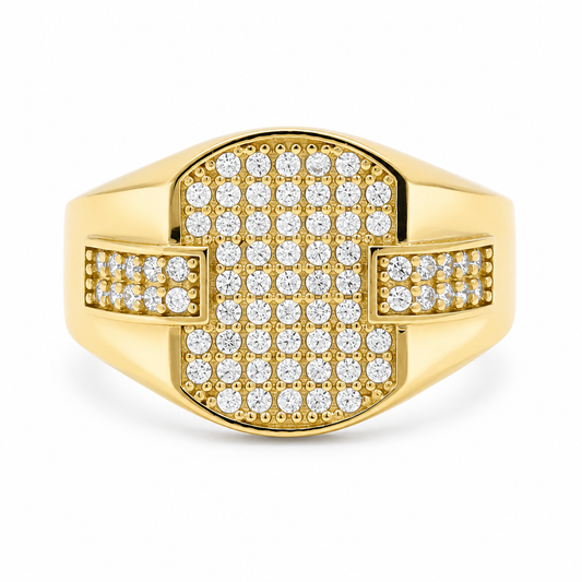 14K Yellow Gold Fashion Men's Ring with Cz / Size: 11 / Weight: 4.6 GR / DQMR4FS-9