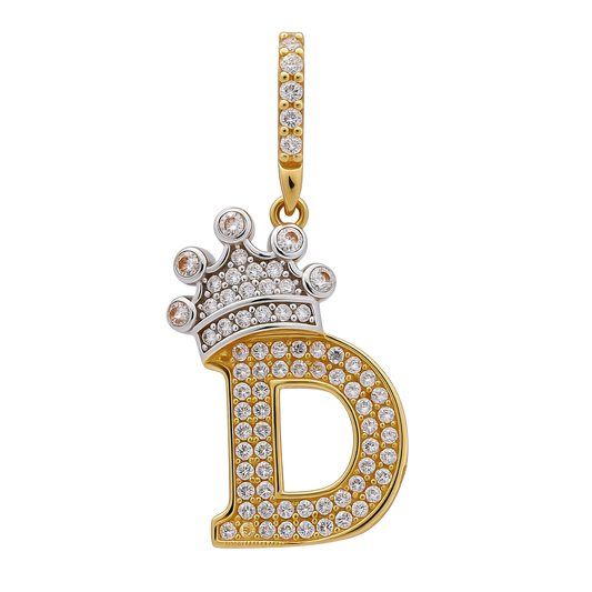 14K Yellow and White Gold Initial D Pendant With Crown / Weight: 1.9 GR / CCFPDTT4D