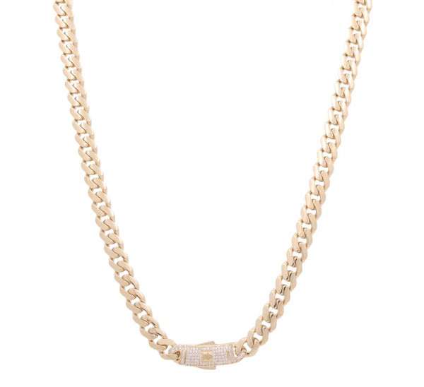 14K Yellow Gold Monaco Semisolid Chain / Stone: Cz / Size: 9mm 18" / Weight: 28.7gr / DOCH4MON9-18