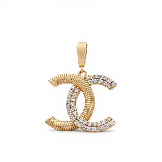 14K Yellow Gold Fashion CC Pendant with Cz / Weight: 2.8 GR / DQPD4CC