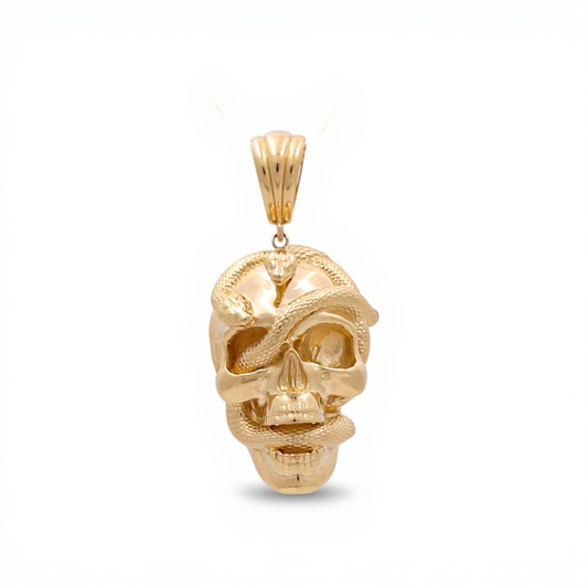 14K Yellow Gold Skull Pendant with Snakes / Weight: 8.8 GR / DQPD4FS