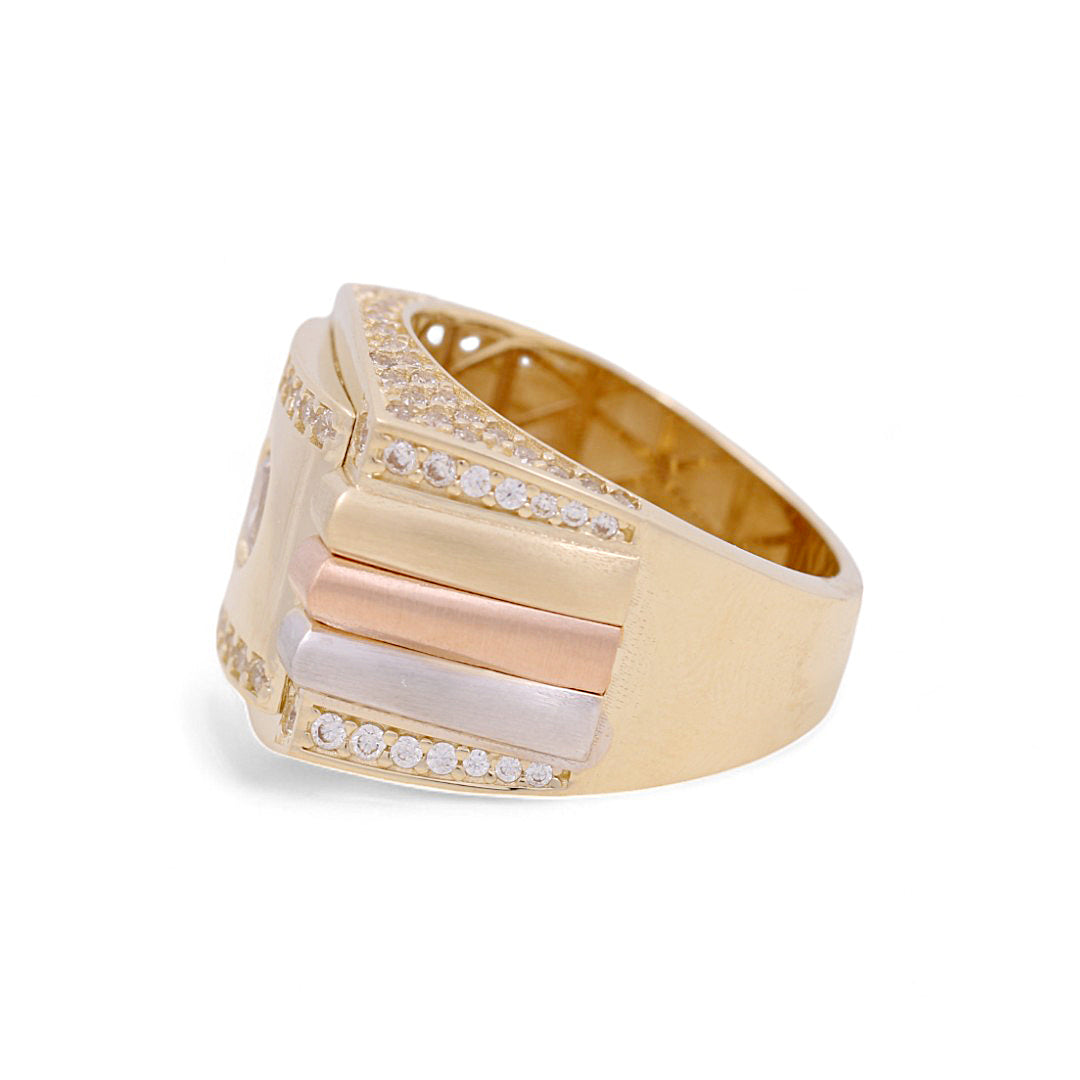 10K Yellow, White and Rose Gold Men’s Fashion Ring / CZ / Size 9 / Weight: 9.2 GR / COMR3T0FS-1