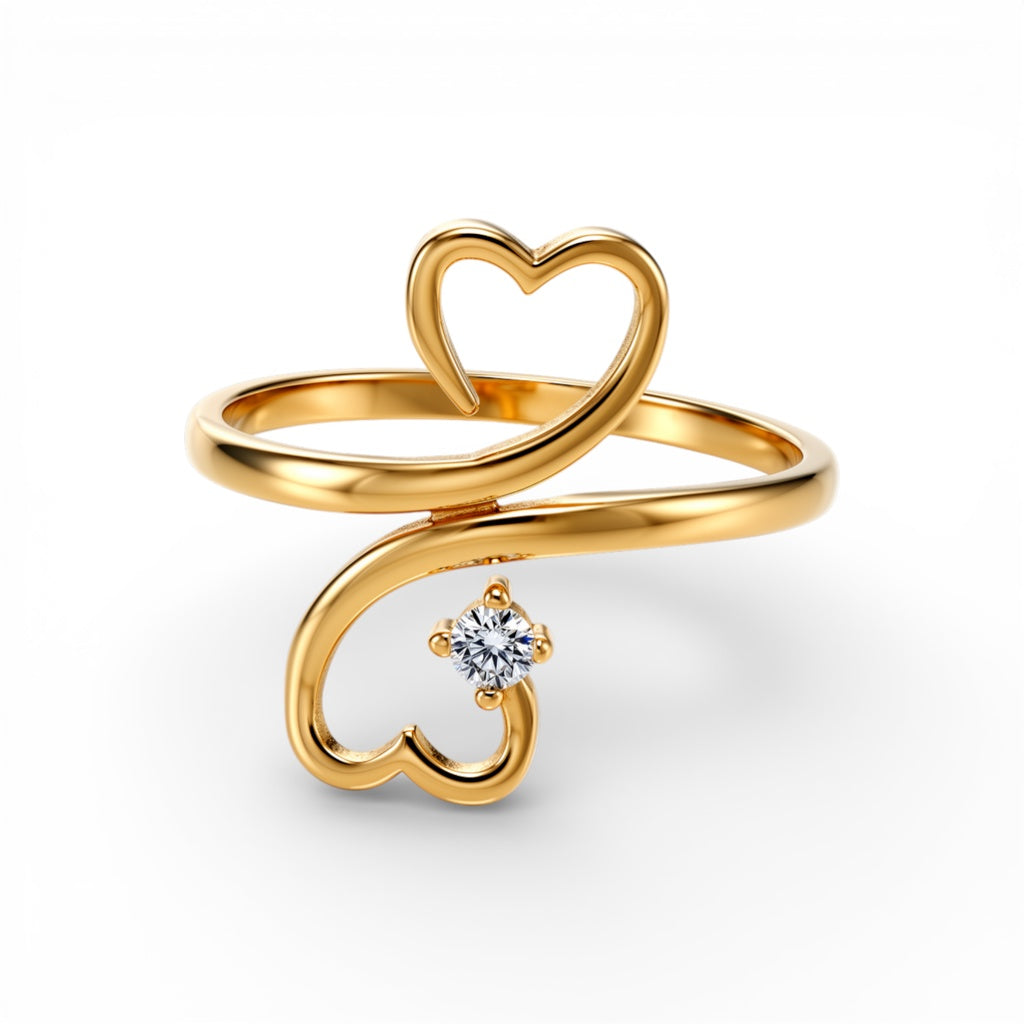 10K Yellow Gold Heart Women's Ring with White Cz / Size: 8 / Weight: 1.7 GR / DQWR0HR-11