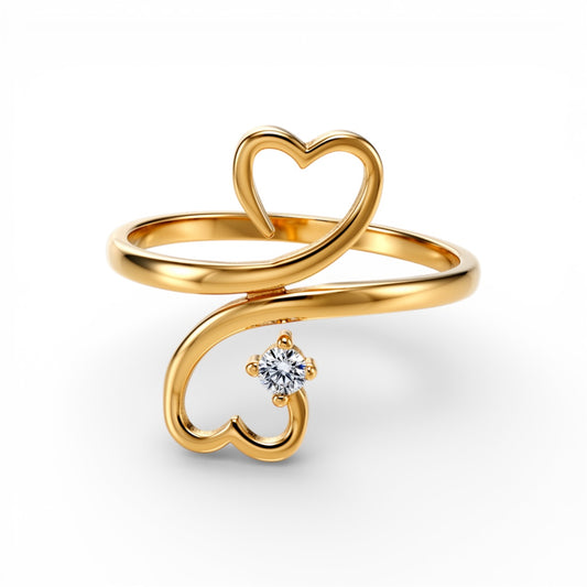 10K Yellow Gold Heart Women's Ring with Cz / Size: 8 / Weight: 1.7 GR