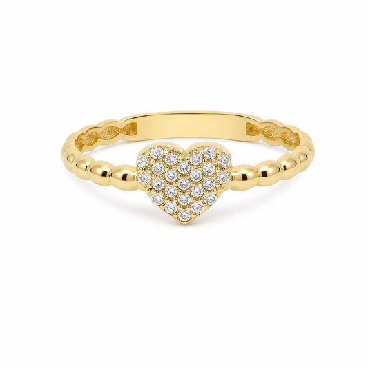 14K Yellow Gold Heart Women's Ring with Cz / Size: 9 / Weight: 1.2 GR / DQWR4HR-27