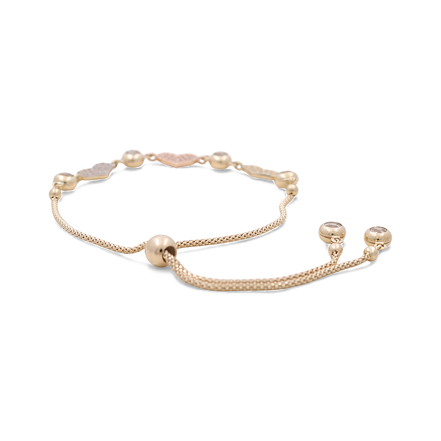 14k Yellow, White and Rose Gold Adjustable Hearts Women's Bracelet with Cz / Weight: 6.3 GR / CCFWB3T4HR