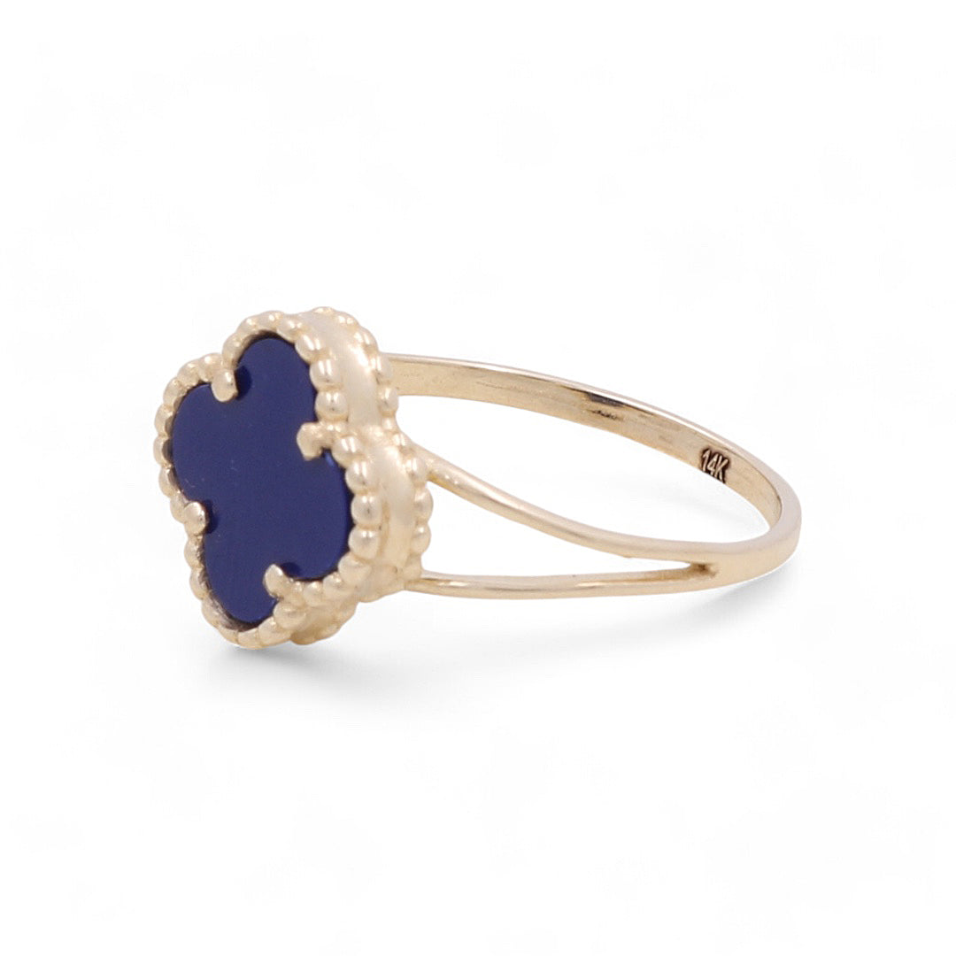 14K Yellow Gold Women’s Fashion Blue Clover Ring / Weight: 2.1 GR / BOWR4CLV-14