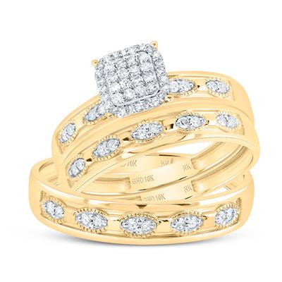 10k Yellow Gold Diamond Trio Set / Size: sz7 sz10 / 188356